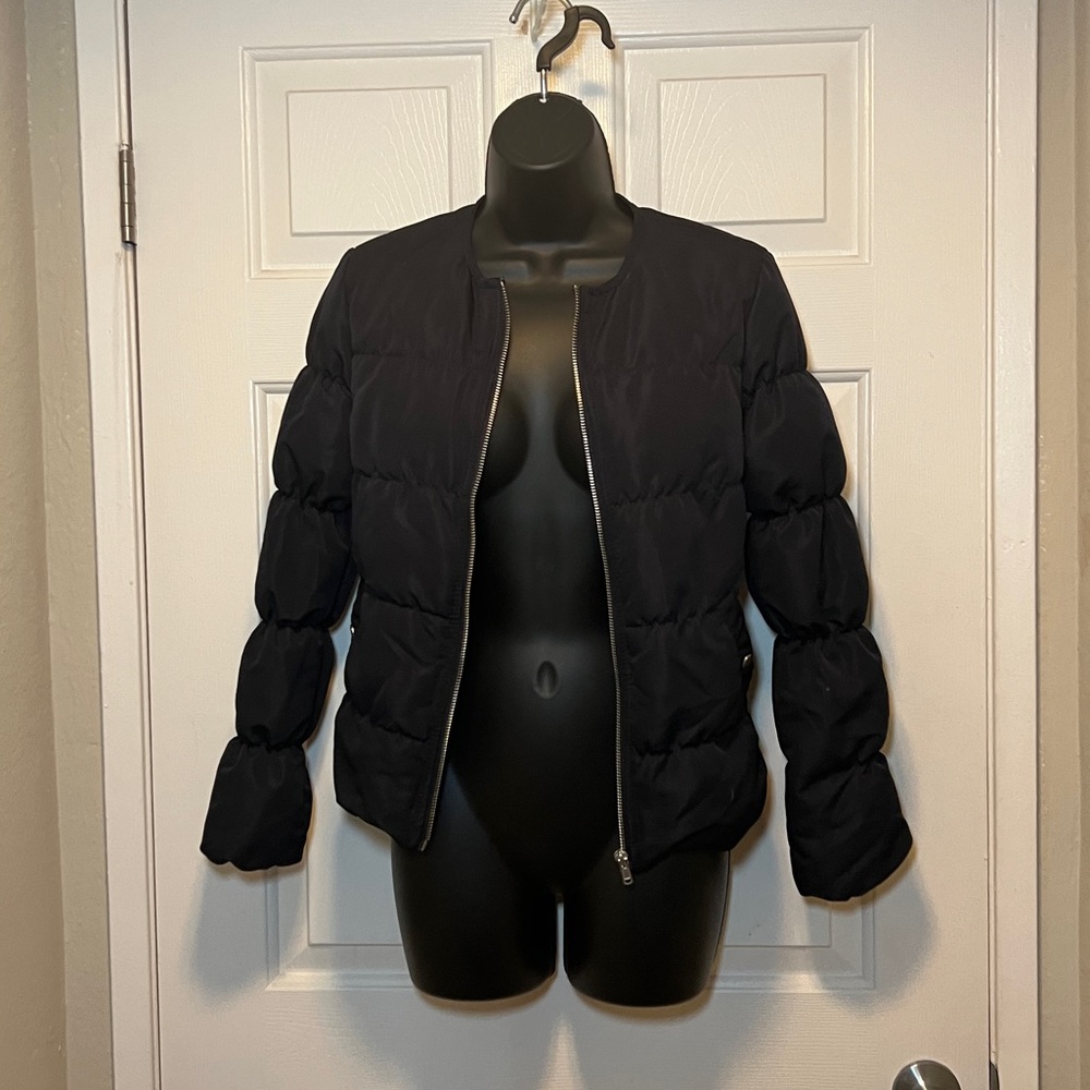 Navy Black Quilted Lightweight Puffer Jacket Layer Warm Divided US4